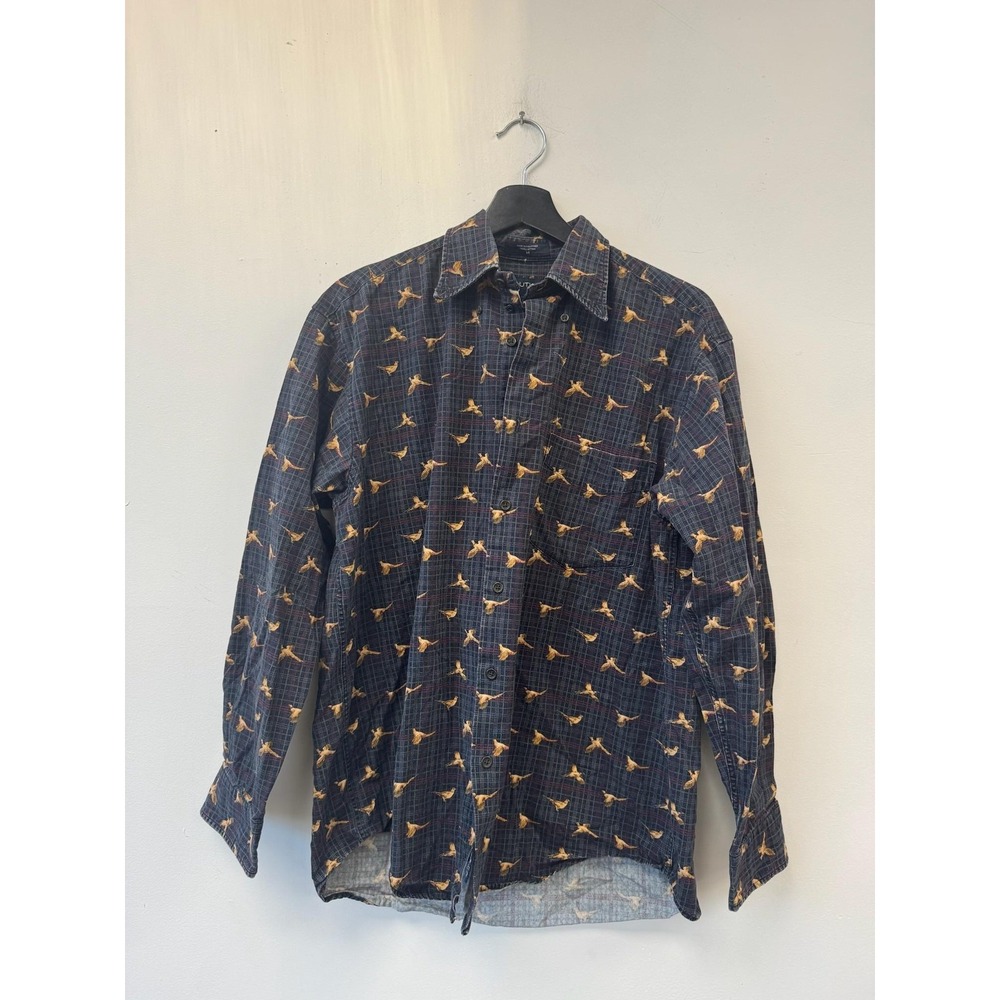 Nautica‎ Shirt Mens Medium Blue Duck Print Plaid Long Sleeve Button Front Cotton